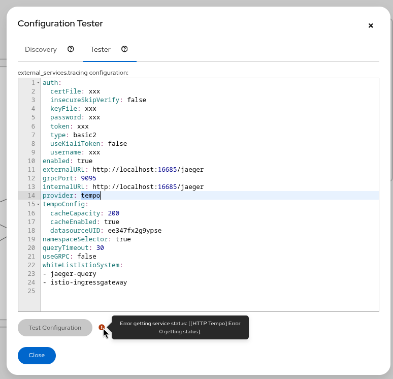 Tracing configuration tester