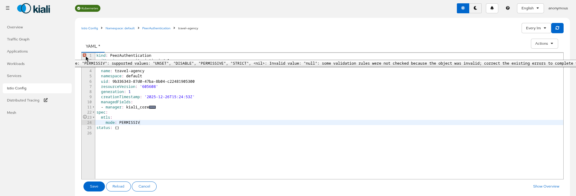 Validation supporting mTLS configuration